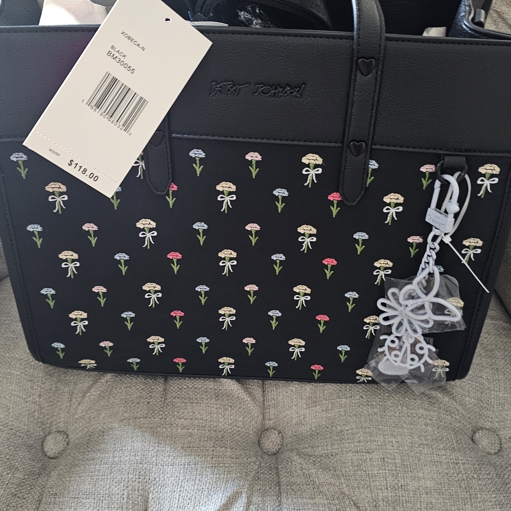 Betsey Johnson Black Tote with Silver Accents